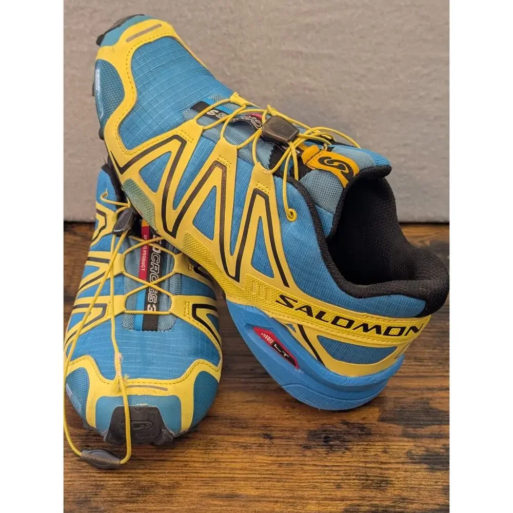 Salomon Speedcross 3 Mens 9.5 Blue Yellow ClimaShield Running Shoes Trail Train